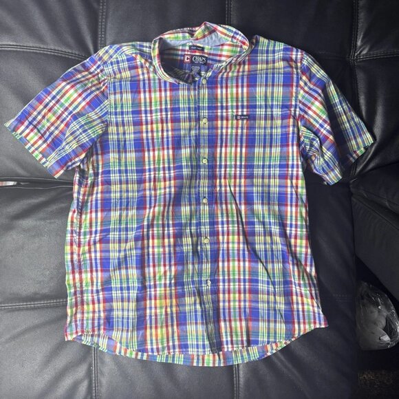 Chaps Men's Button-Up Shirt Multicolor Plaid Collared Short Sleeve Easy Care XL - Picture 1 of 13